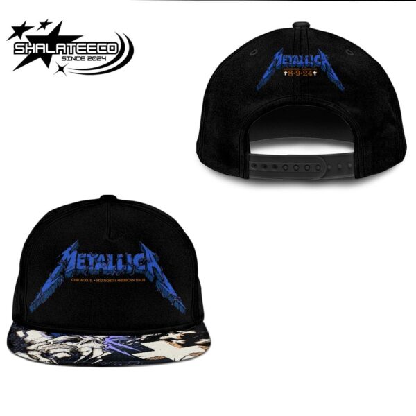 Metallica M72 Chicago IL Night 1 Merch For Soldier Field On August 9 2024 M72 North American Tour 2024 Skeleton Graves Artwork Snapback